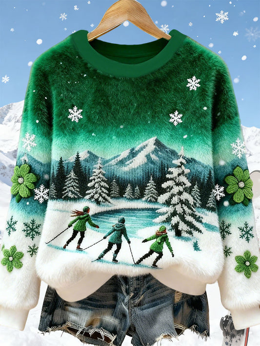 Women's Ski Art Print Casual Top