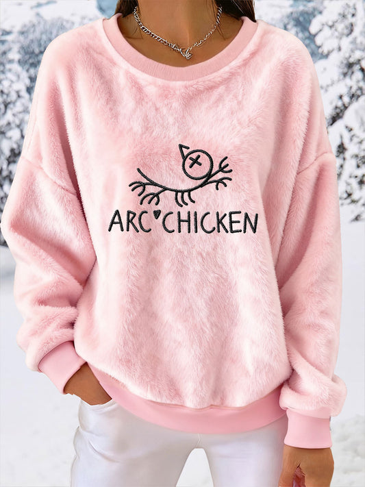Women's Funny Arc'chicken Plush Hoodie