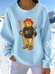 Women's Skiing Bear Print Sweatshirt