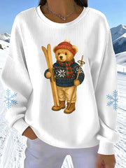 Women's Skiing Bear Print Sweatshirt