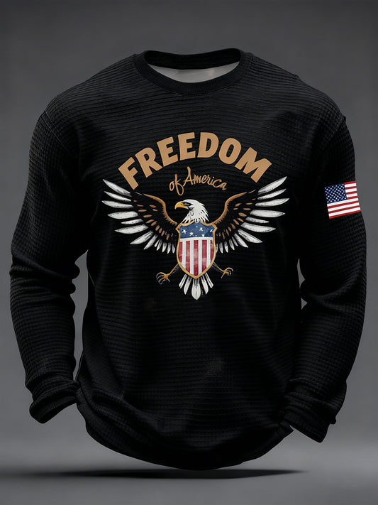Men's Freedom Of America Flag Waffle Long Sleeve T-Shirt