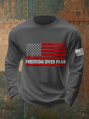 Men's Freedom Over Fear USA Flag Print Long Sleeve T-Shirt