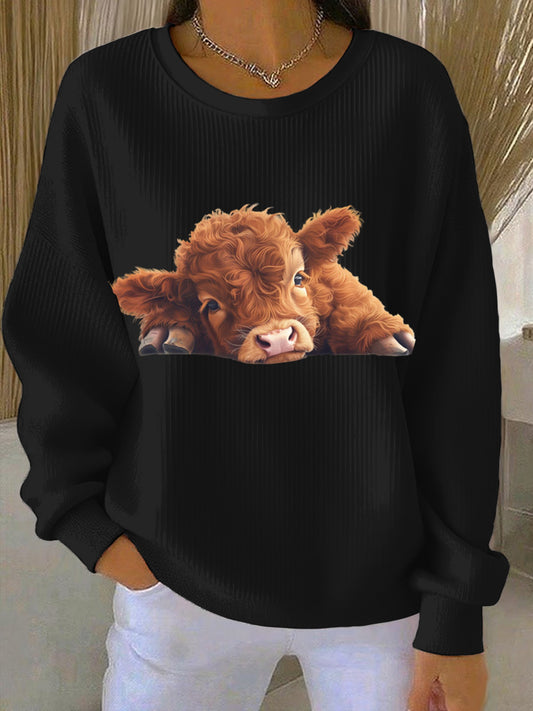 Women's Animal Highland Cow Print Casual Sweatshirt
