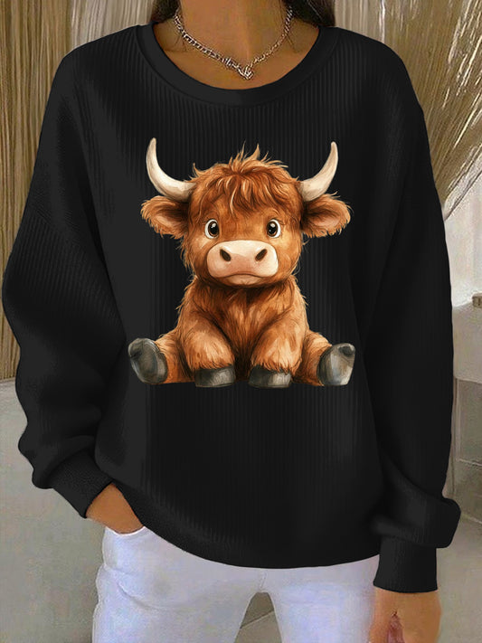 Women's Animal Highland Cow Print Casual Sweatshirt