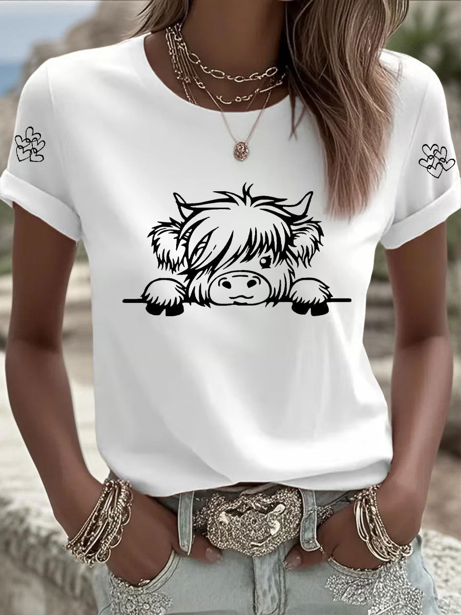Women's Highland Cow Print Casual T-shirt