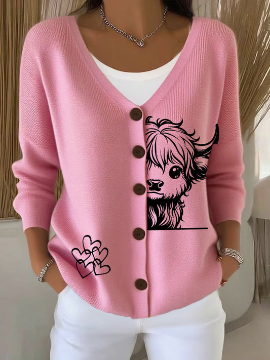 Women's Highland Cow Print Casual Cardigan