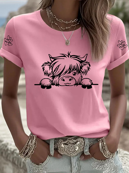 Women's Highland Cow Print Casual T-shirt