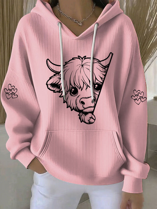 Women's Highland Cow Print Casual Hoodie