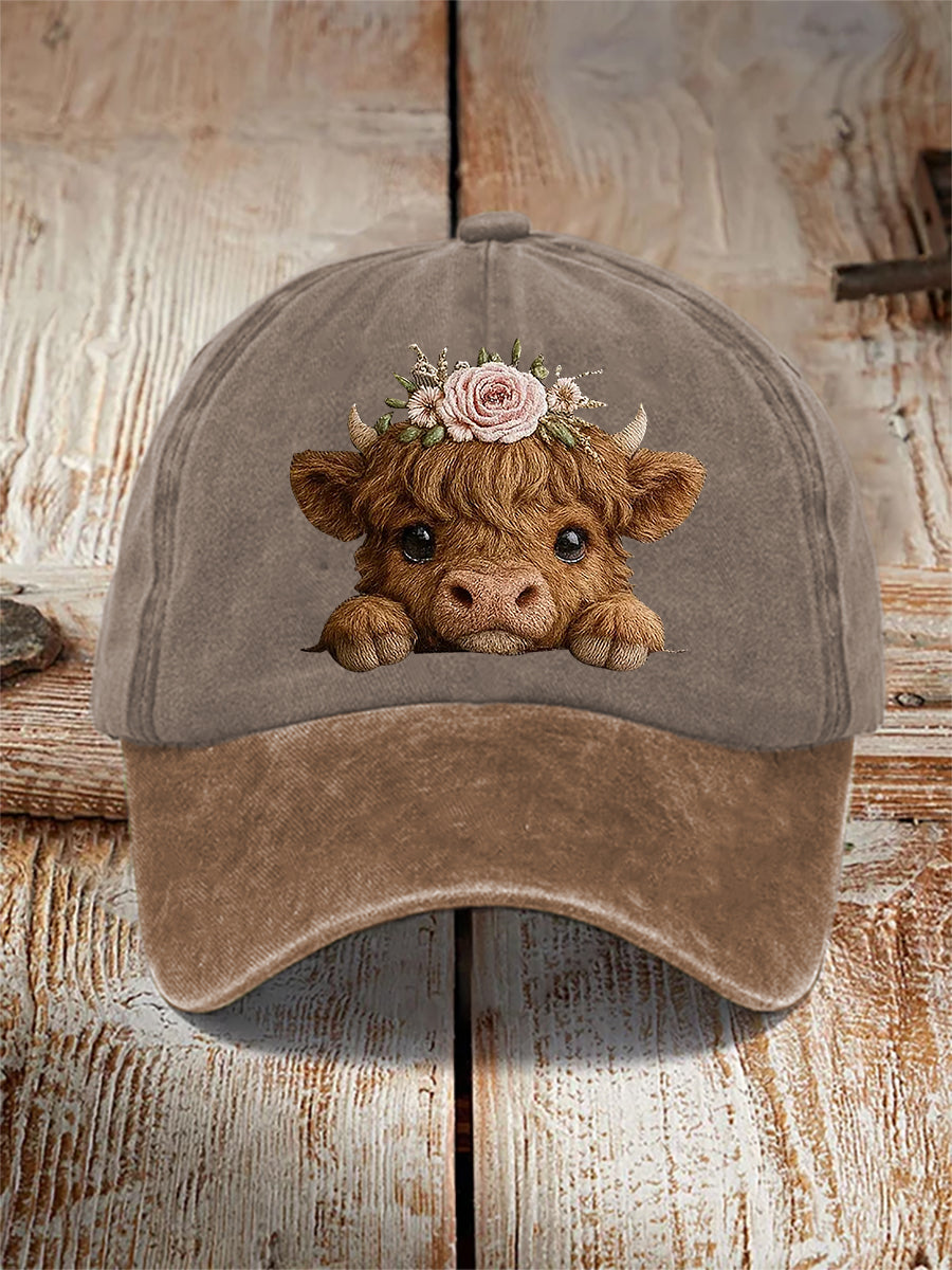 Highland cow art print casual unisex cap