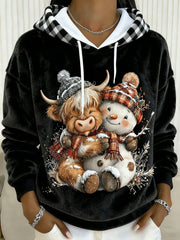 Women's Highland Cow Art Print Casual Hoodie