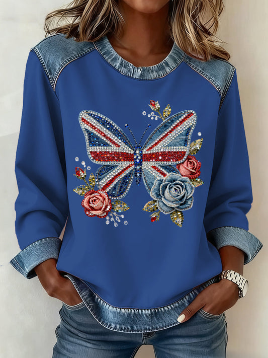 Women's British Style Pattern Patchwork Art Sweatshirt