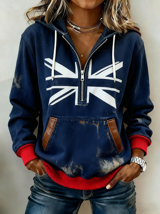 Women's Vintage British style Printed Casual Hoodie