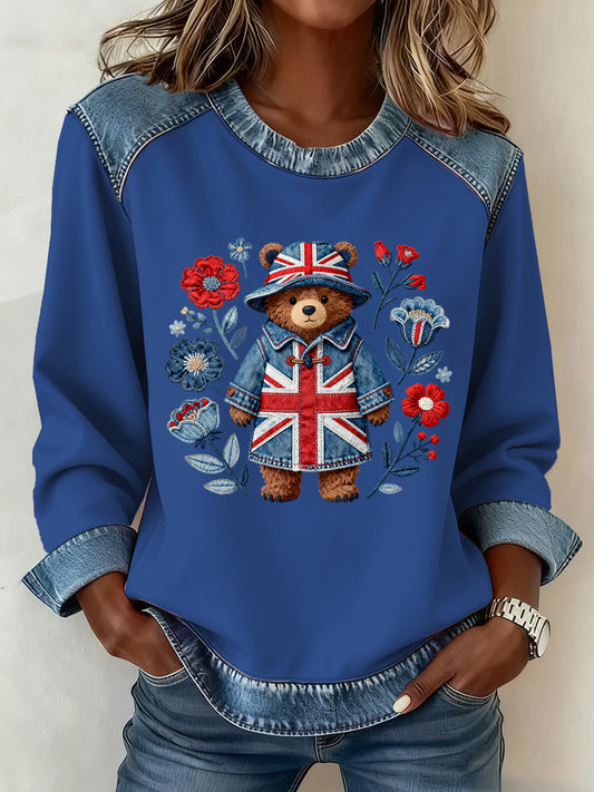 Women's British Style Pattern Patchwork Art Sweatshirt