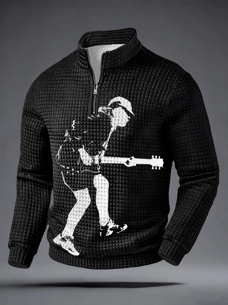 Men's Rock Music Inspired Waffle Long Sleeve Sweatshirt