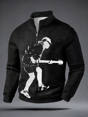 Men's Rock Music Inspired Waffle Long Sleeve Sweatshirt