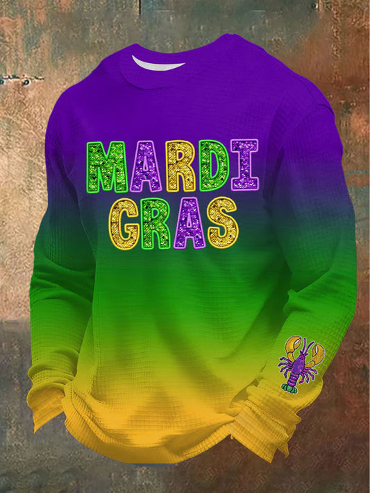 Men's Mardi Gras Crawfish Print Waffle Sweatshirt