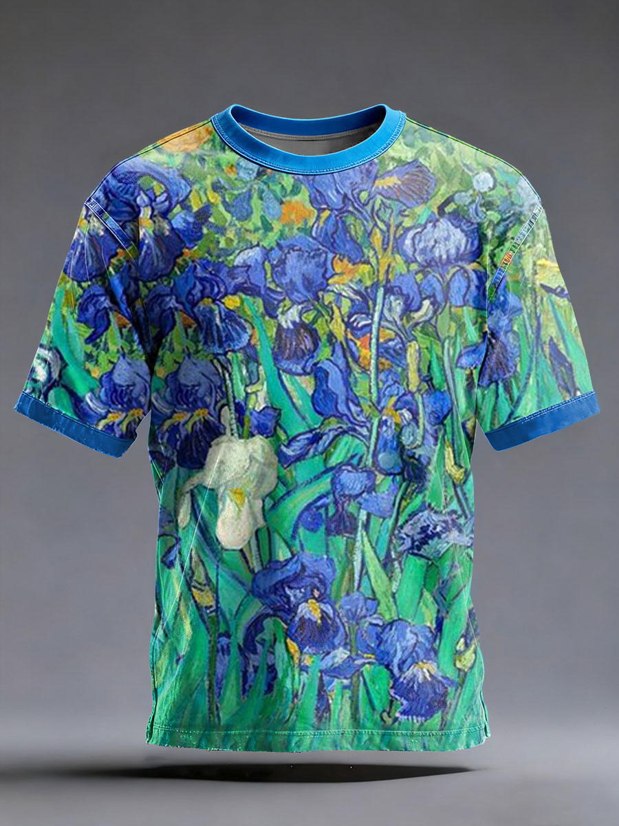 Men's Oil Painting Floral Print Short Sleeves T-shirt