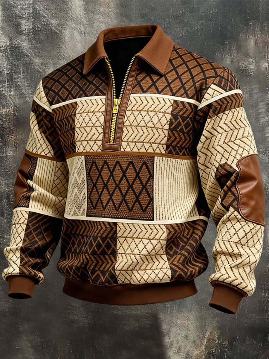Men's Vintage Printed Zip-Up Jacket