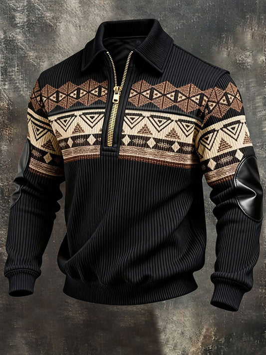 Men's Vintage Printed Corduroy Zip-Up Jacket