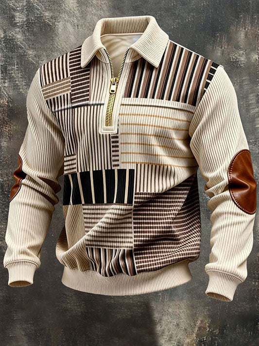 Men's Vintage Printed Corduroy Zip-Up Jacket