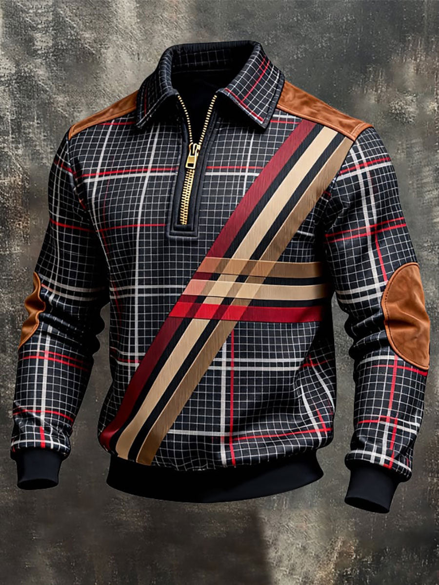 Men's Vintage Printed Zip-Up Jacket