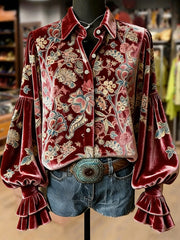 Women's Retro Plants Flowers Art Print Long Sleeve Top