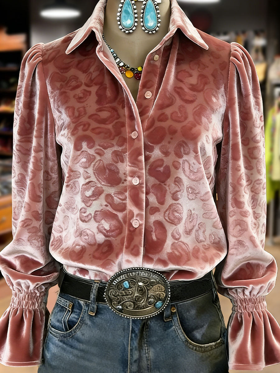 Women's Retro Plants Flowers Art Print Long Sleeve Top