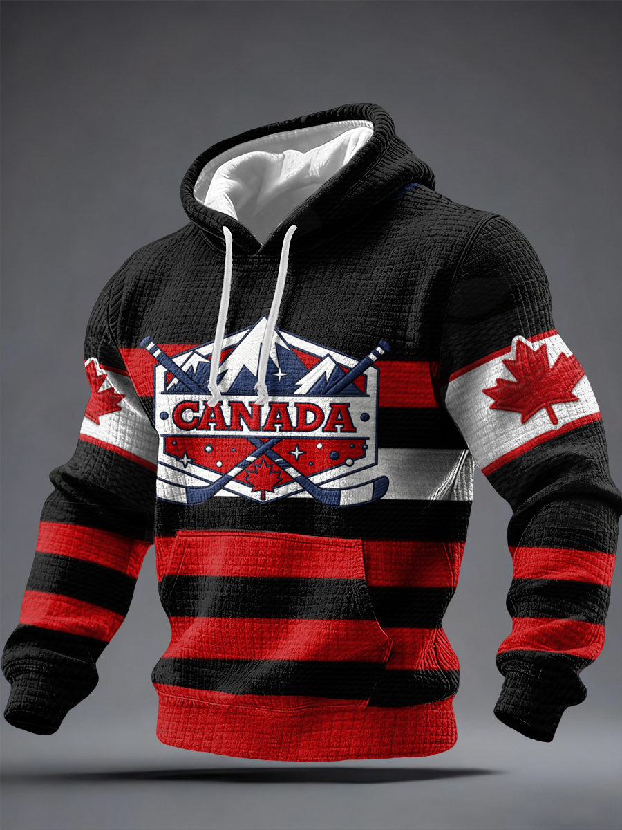 Men's Canadian Ice Hockey Checkered Cotton Hoodie