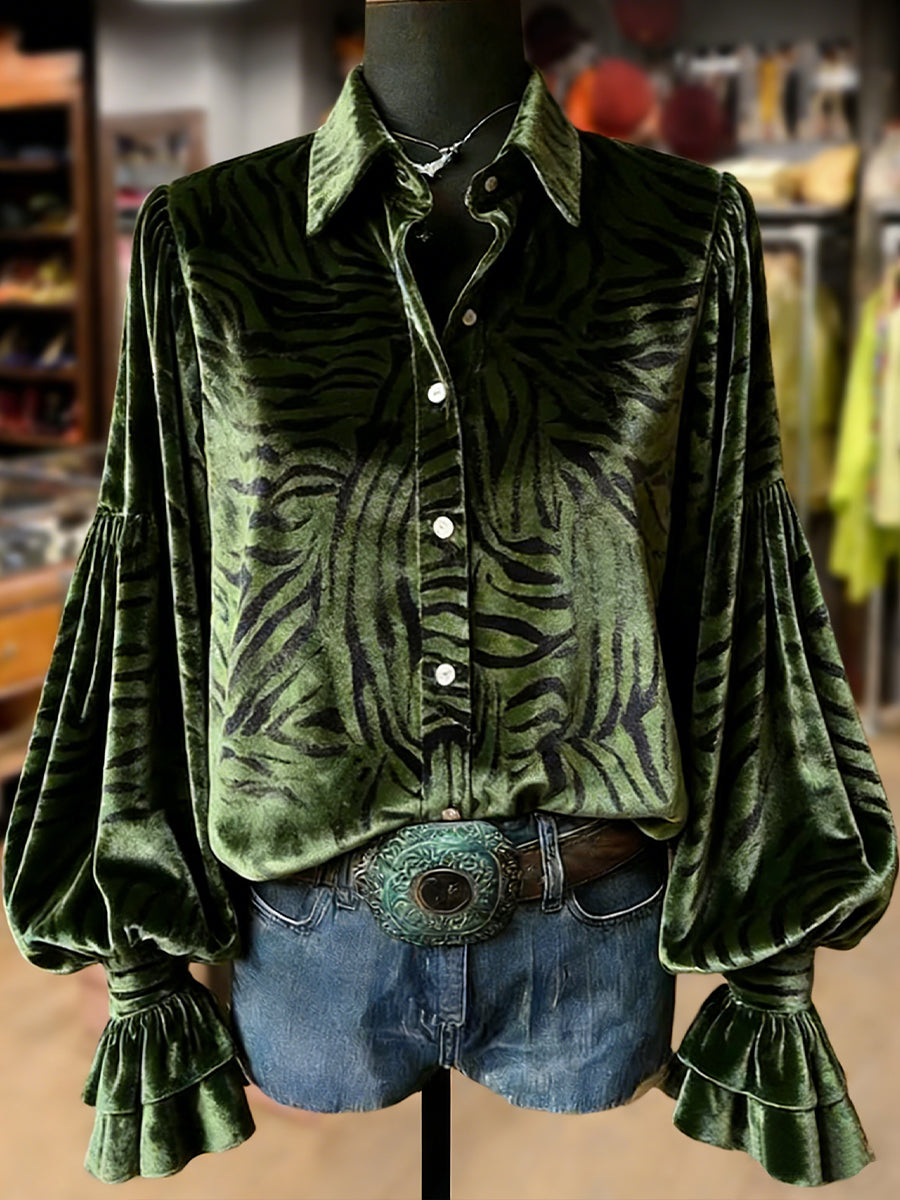 Women's Retro Plants Flowers Art Print Long Sleeve Top