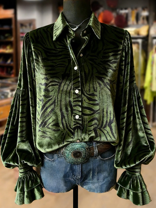 Women's Retro Plants Flowers Art Print Long Sleeve Top