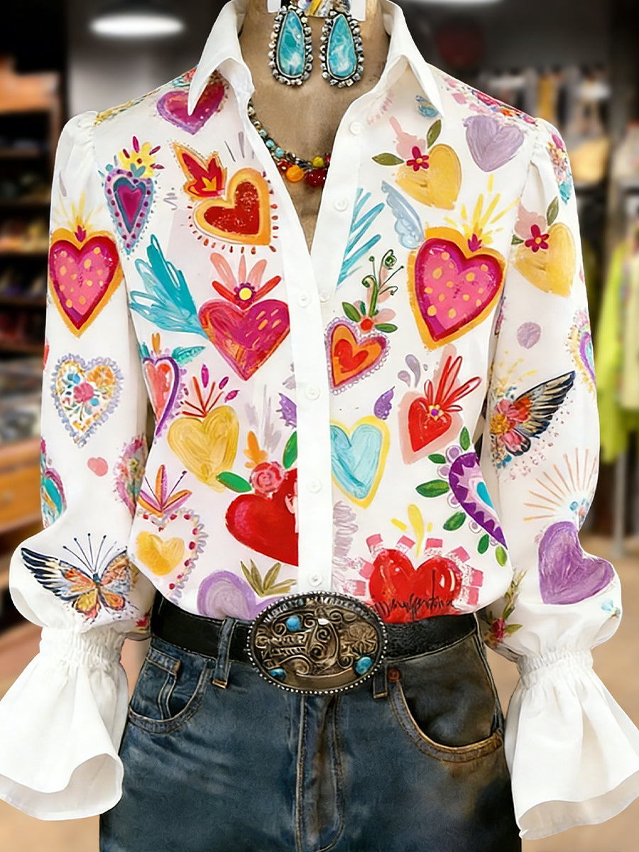 Women's Retro Plants Flowers Art Print Long Sleeve Top