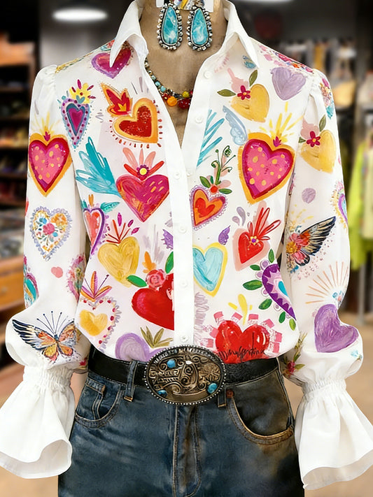 Women's Retro Plants Flowers Art Print Long Sleeve Top