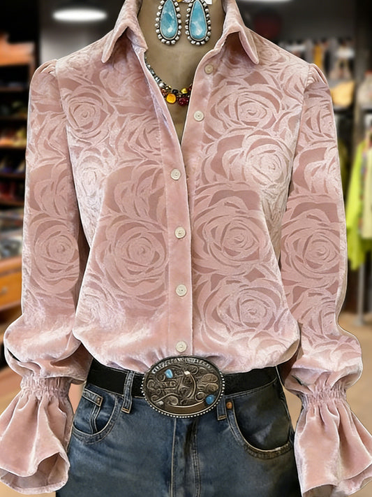 Women's Retro Plants Flowers Art Print Long Sleeve Top