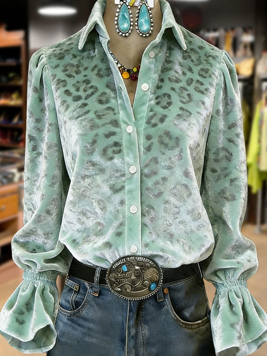 Women's Retro Plants Flowers Art Print Long Sleeve Top