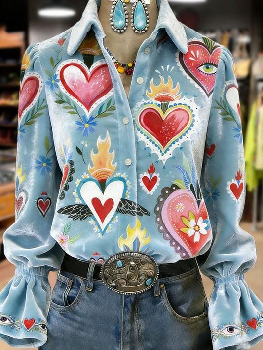 Women's Retro Plants Flowers Art Print Long Sleeve Top