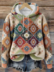 Women's Vintage Western Ethnic Pattern Cozy Flannel Hoodie