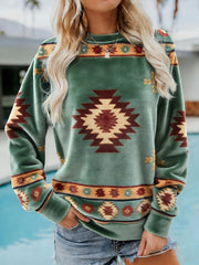 Women's Vintage Western Ethnic Aztec Pattern Casual Cozy Flannel Sweatshirt