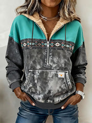 Women'S Vintage Western Ethnic Aztec Pattern Casual Hooded Sweatshirt