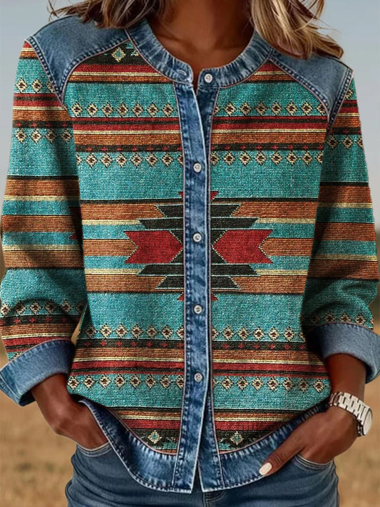 Women's Vintage Western Ethnic Aztec Pattern Casual Top