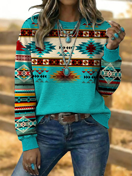 Women's Vintage Western Aztec Art  Sweatshirt