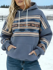 Women's Vintage Western Aztec Pattern Pocket Hoodie