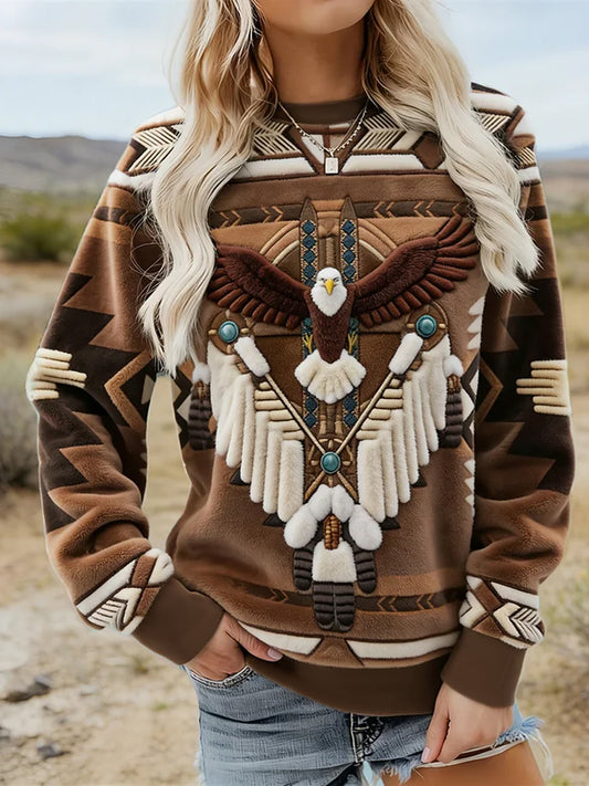 Women's Vintage Western Ethnic Cozy Flannel Sweatshirt