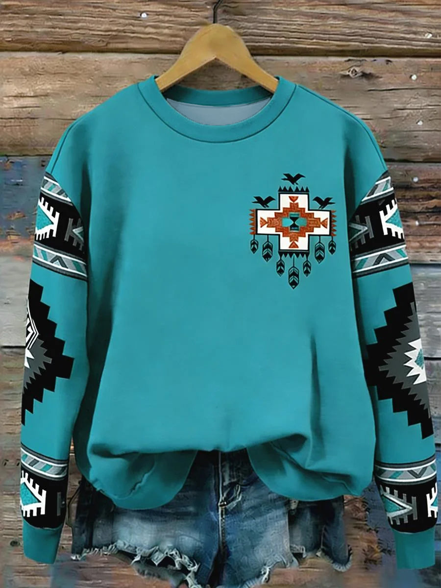 Women's Vintage Western Aztec Print Casual Sweatshirt