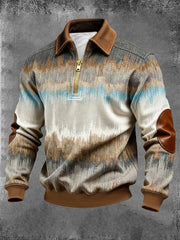 Men's Retro Color Block Print Zip-Up Sweatshirt