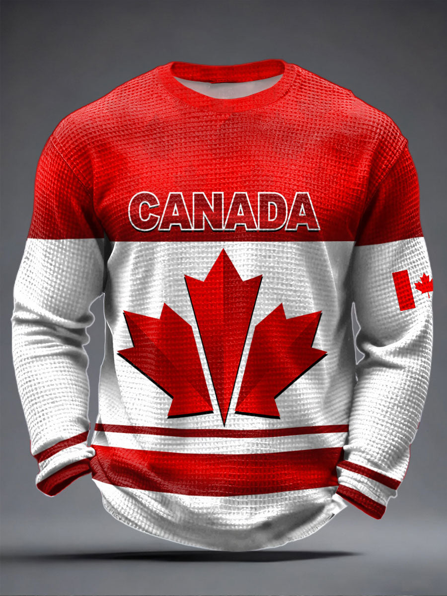 Men's Canada Hockey Waffle Print Casual T-Shirt
