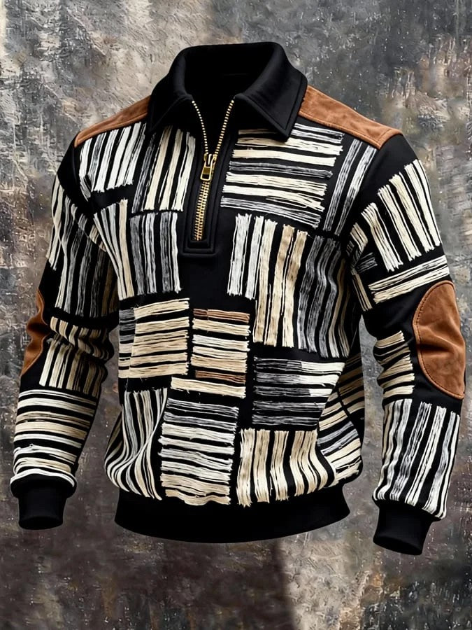 Men's Retro Casual Printed Zipper Sweatshirt