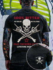 Men's Old Fuckers Club Embroidery Pattern Washed T-Shirt