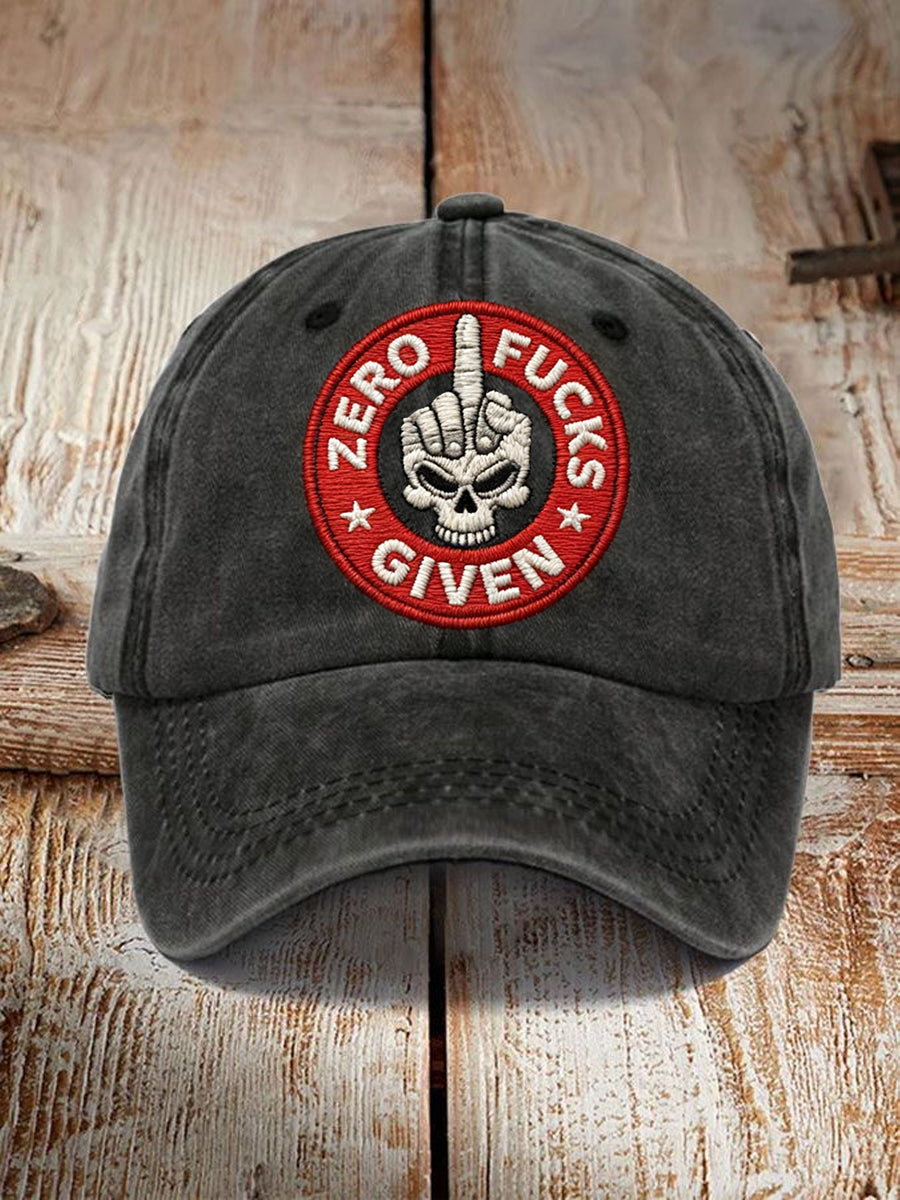 Unisex Zero Fucks Given Embroidery Pattern Washed Hat
