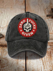 Unisex Zero Fucks Given Embroidery Pattern Washed Hat
