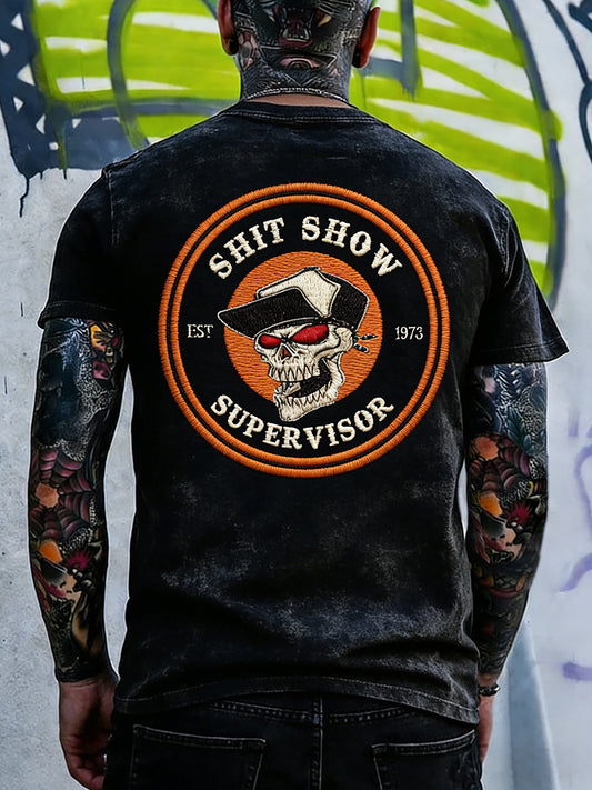 Men's Shit Show Supervisor Embroidered Vintage Washed T-Shirt